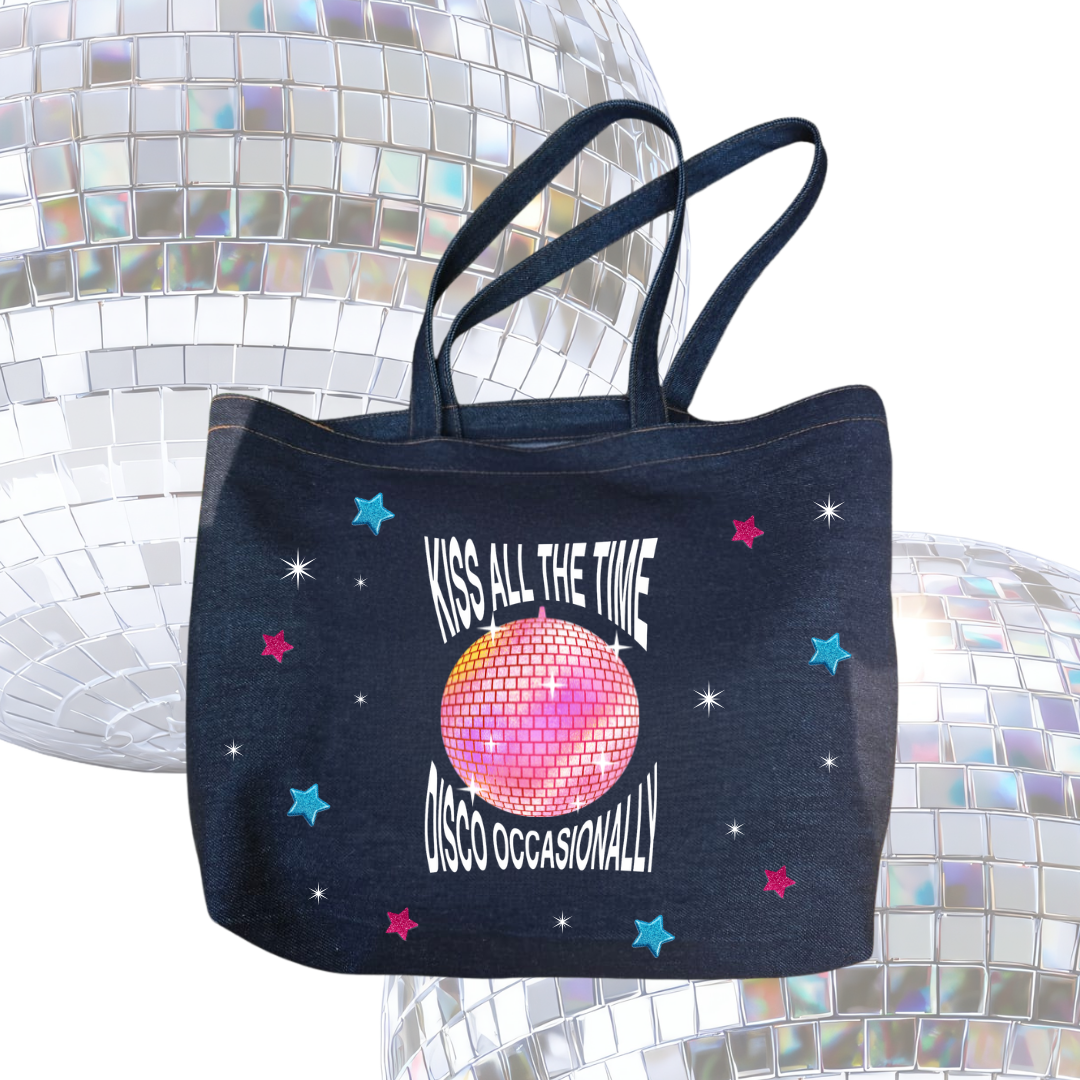 Bolsa Tote Denim Kiss All The Time Disco Occasionally | Harry-Inspired