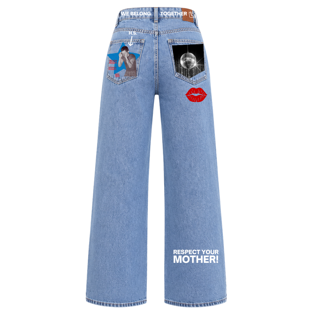 Jeans Wide Leg Harry Styles “Kiss All The Time” Personalizados | Denim Disco Edition