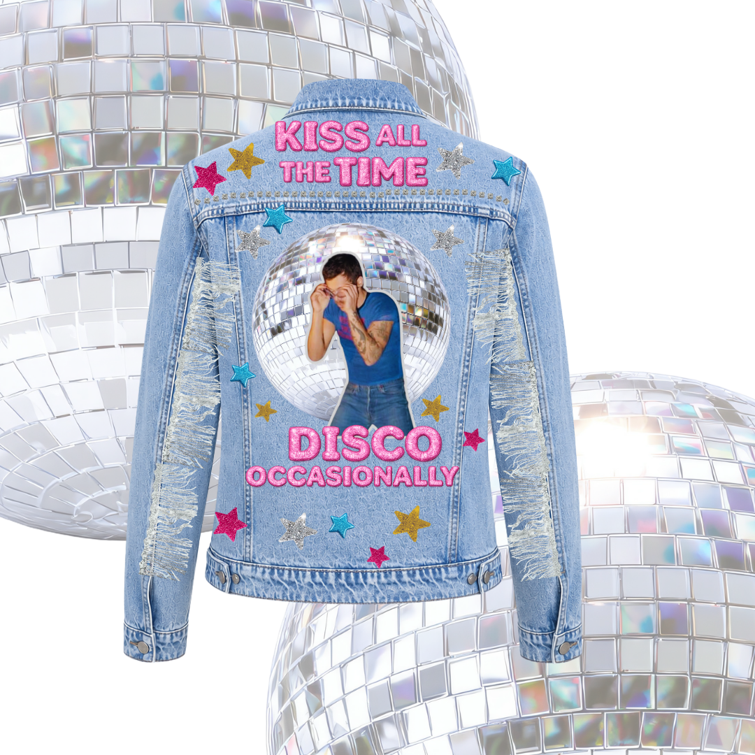 Chamarra Harry Styles “Kiss All The Time” | Disco Glitter Denim Jacket