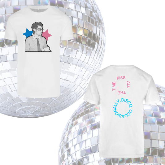 Camiseta Harry Styles “Kiss All The Time” Blanca Minimal Disco Edition