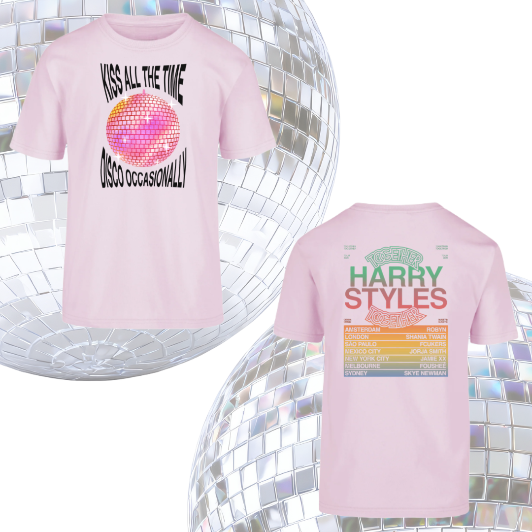 Camiseta Harry Styles “Kiss All The Time” Rosa Pastel | Together Tour Inspired