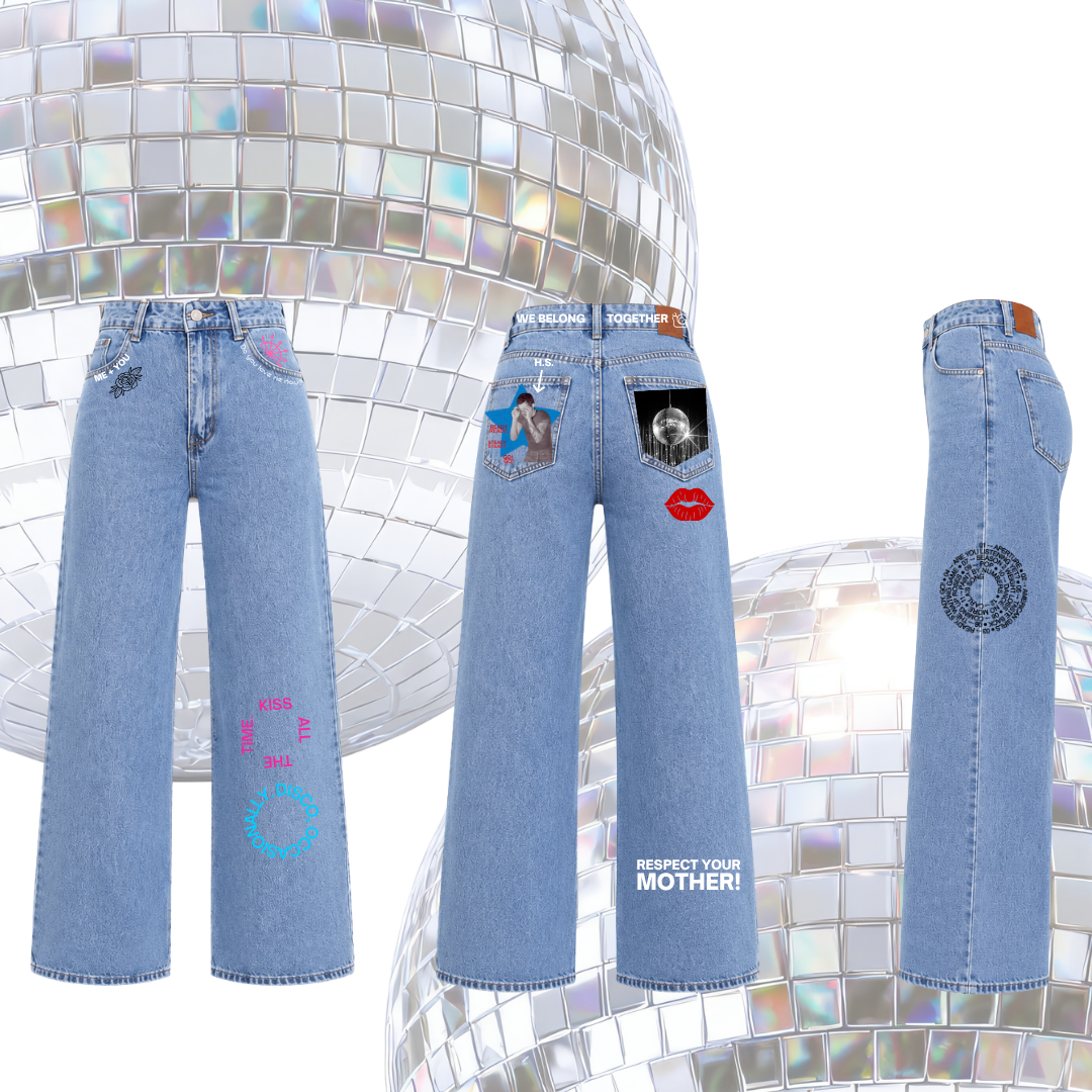 Jeans Wide Leg Harry Styles “Kiss All The Time” Personalizados | Denim Disco Edition