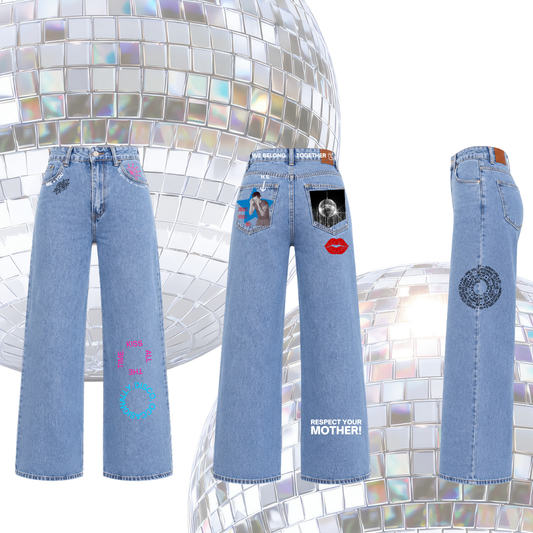 Jeans Wide Leg Harry Styles “Kiss All The Time” Personalizados | Denim Disco Edition