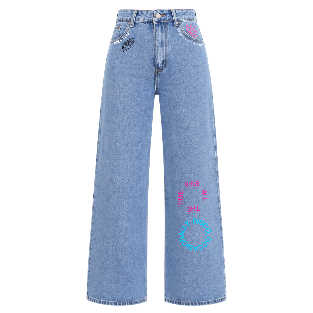 Jeans Wide Leg Harry Styles “Kiss All The Time” Personalizados | Denim Disco Edition