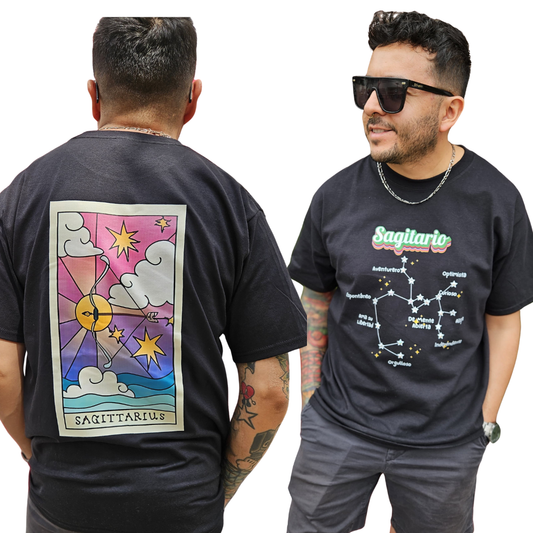 Camiseta Zodiacal Hombre - Constelación al Frente y Carta en la Espalda