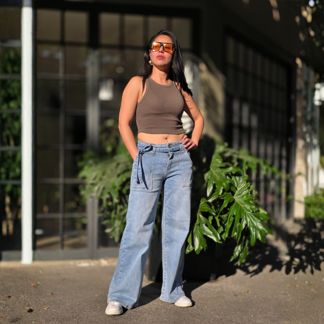 Jeans Wide Leg Utility con Jareta