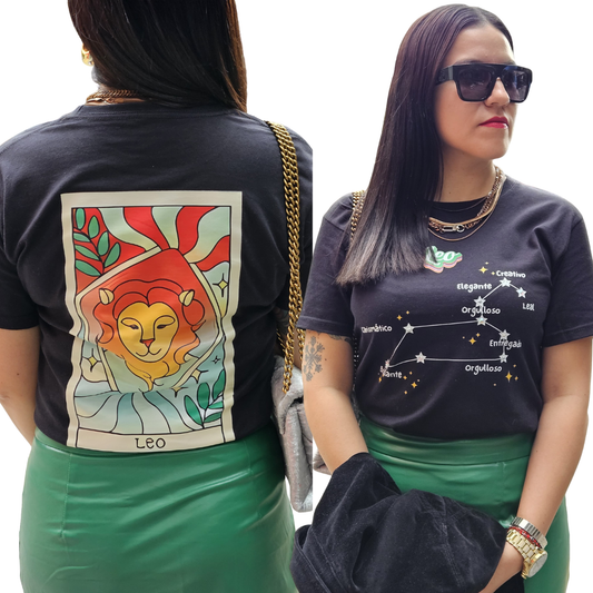 Camiseta Zodiacal Mujer - Constelación al Frente y Carta en la Espalda